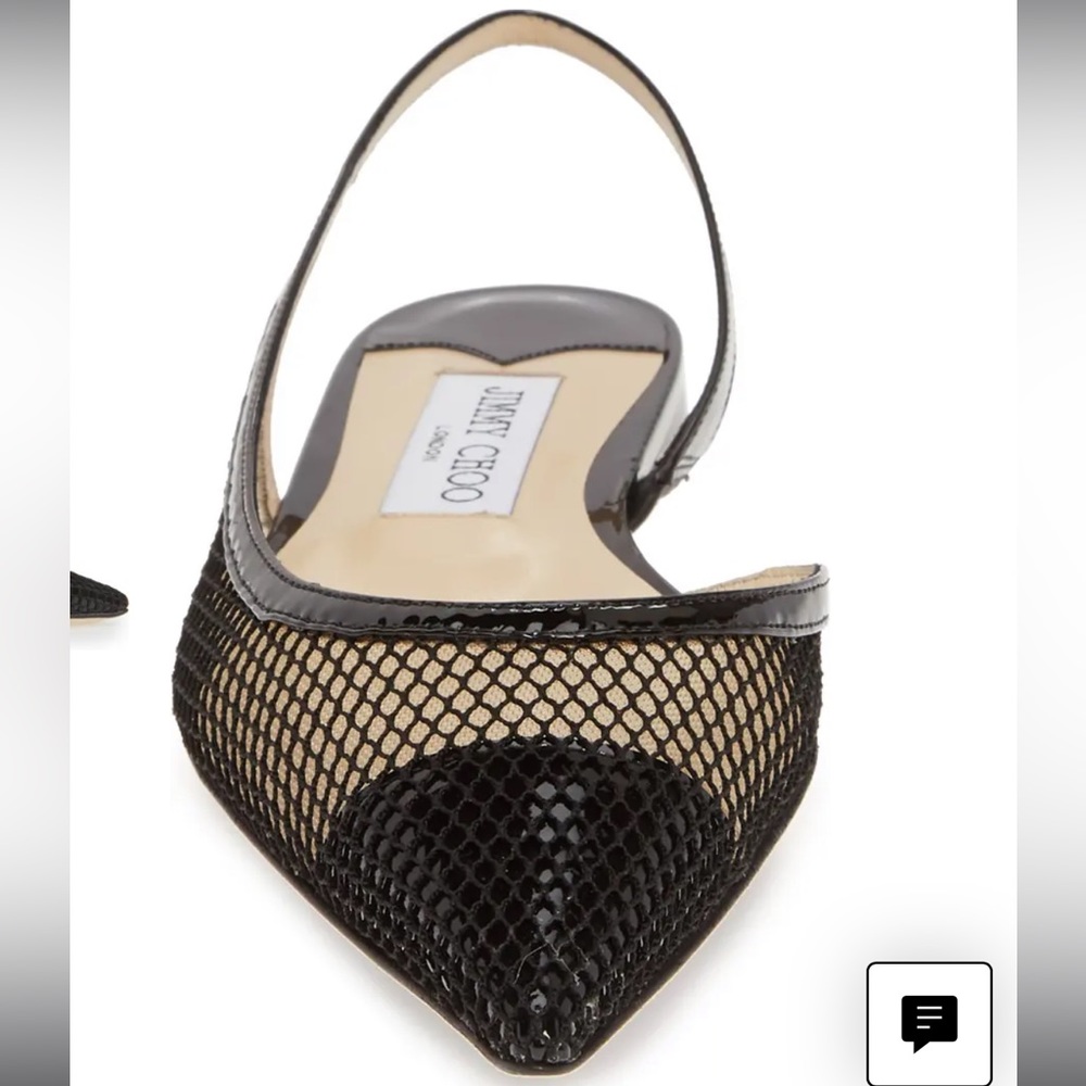 Jimmy Choo Fetto Point Toe Black Patent Leather & Mesh Flat - Picture 3 of 16